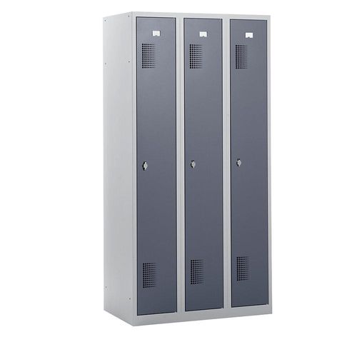 4061753006417 - eurokraft basic Garderobenschrank Breite 900 mm 3 Abteile à 298 mm mit Vorhängeschlossvorrichtung Korpus lichtgrau Türen basaltgrau 4061753006417 - eurokraft basic Garderobenschrank Breite 900 mm 3 Abteile à 298 mm mit Vorhängeschlossvorrichtung Korpus lichtgrau Türen basaltgrau