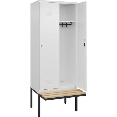 4066681827035 - Spind Classic PLUS Sitzbank 2 Abteile verkehrsweiß B 800 mm Zylinderschloss auskragend Buche-Hartholz C+P 4066681827035 - Spind Classic PLUS Sitzbank 2 Abteile verkehrsweiß B 800 mm Zylinderschloss auskragend Buche-Hartholz C+P