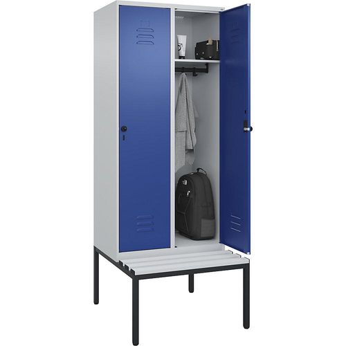 4066681792128 - Spind Classic PLUS Sitzbank 2 Abteile lichtgrau   enzianblau B 800 mm Sicherheits-Drehriegel untergebaut Kunststoff C+P