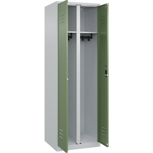 4067521332245 - Schwarz-Weiß-Spind Classic PLUS 1 Abteil lichtgrau   resedagrün HxB 1850 x 600 mm mit Bodengleitern Zylinderschloss C+P
