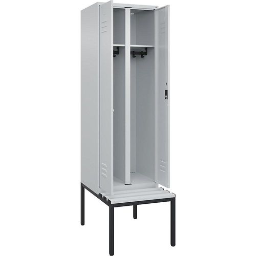 4066681793996 - Schwarz-Weiß-Spind Classic PLUS Sitzbank 1 Abteil lichtgrau B 600 mm Zylinderschloss untergebaut Kunststoff C+P