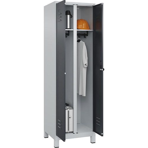 4066681614932 - Schwarz-Weiß-Spind Classic PLUS 1 Abteil lichtgrau   grau HxB 1950 x 600 mm mit Füßen Drehriegel C+P