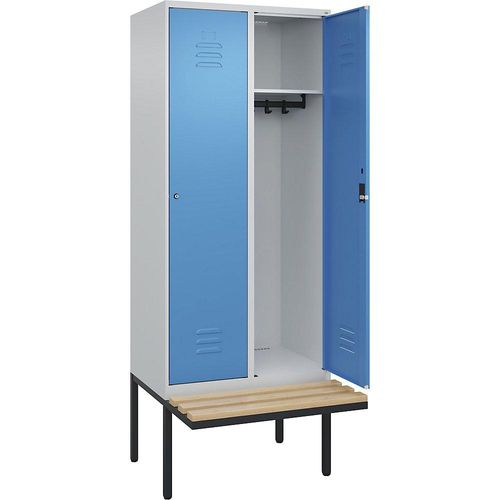 4066681826939 - Spind Classic PLUS Sitzbank 2 Abteile lichtgrau   lichtblau B 800 mm Zylinderschloss auskragend Buche-Hartholz C+P