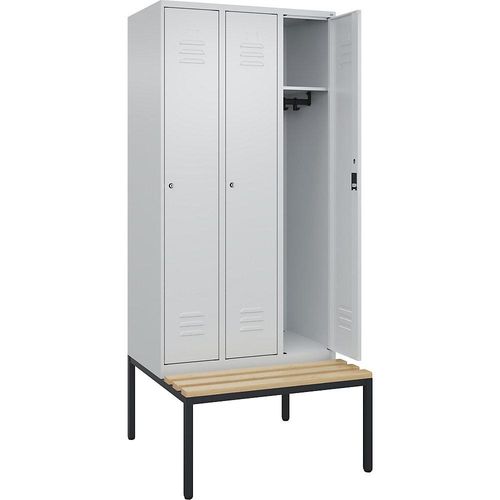 4066681828100 - Spind Classic PLUS Sitzbank 3 Abteile lichtgrau B 900 mm Zylinderschloss untergebaut Buche-Hartholz C+P 4066681828100 - Spind Classic PLUS Sitzbank 3 Abteile lichtgrau B 900 mm Zylinderschloss untergebaut Buche-Hartholz C+P
