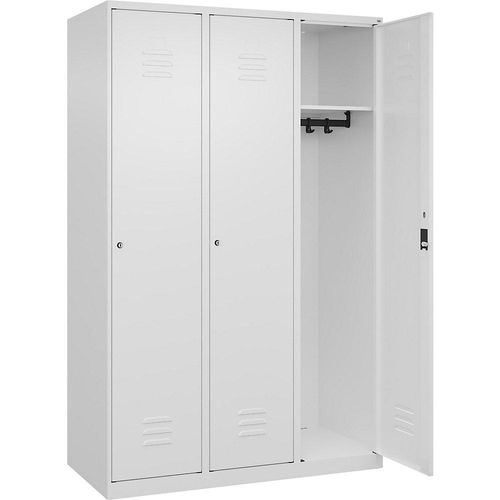 4067521363577 - Spind Classic PLUS 3 Abteile verkehrsweiß B 1200 mm mit Bodengleitern Zylinderschloss C+P