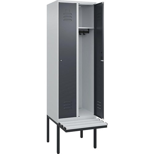 4066681740570 - Spind Classic PLUS Sitzbank 2 Abteile lichtgrau   grau B 600 mm Zylinderschloss auskragend Kunststoff C+P
