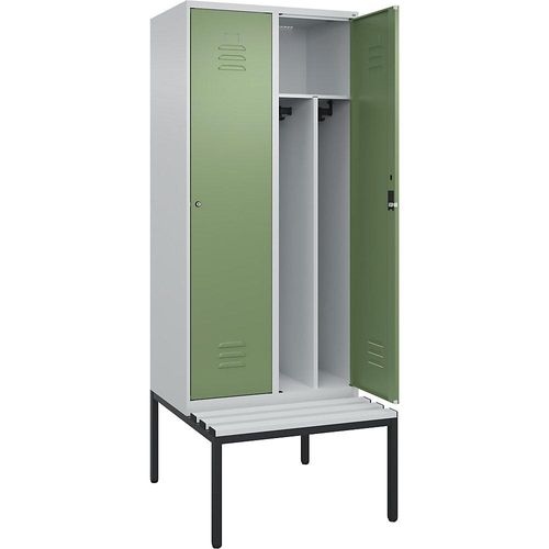 4066681792302 - Schwarz-Weiß-Spind Classic PLUS Sitzbank schmal 2 Abteile Trennwand verkürzt lichtgrau resedagrün B 800 mm Zylinderschloss untergebaut Kunststoff C+P 4066681792302 - Schwarz-Weiß-Spind Classic PLUS Sitzbank schmal 2 Abteile Trennwand verkürzt lichtgrau resedagrün B 800 mm Zylinderschloss untergebaut Kunststoff C+P