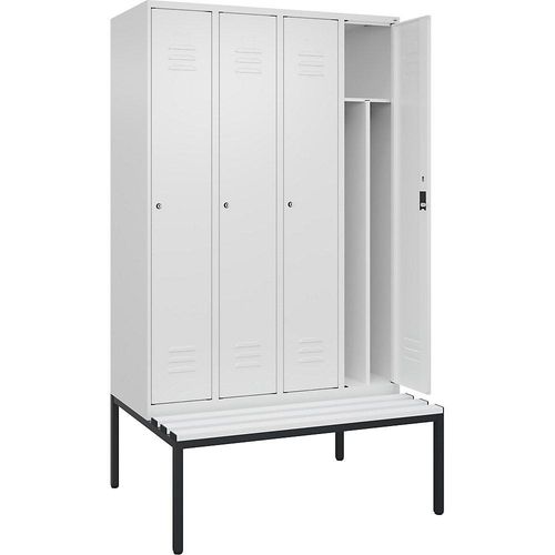 4066681793743 - Schwarz-Weiß-Spind Classic PLUS Sitzbank schmal 4 Abteile Trennwand verkürzt verkehrsweiß B 1200 mm Zylinderschloss untergebaut Kunststoff C+P 4066681793743 - Schwarz-Weiß-Spind Classic PLUS Sitzbank schmal 4 Abteile Trennwand verkürzt verkehrsweiß B 1200 mm Zylinderschloss untergebaut Kunststoff C+P