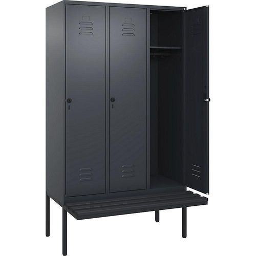 4066681787711 - Spind Classic PLUS Sitzbank 3 Abteile grau B 1200 mm Sicherheits-Drehriegel auskragend Kunststoff C+P