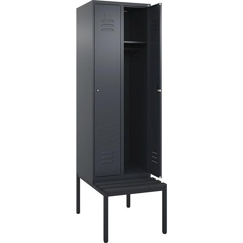 4066681791619 - Spind Classic PLUS Sitzbank 2 Abteile grau B 600 mm Zylinderschloss untergebaut Kunststoff C+P 4066681791619 - Spind Classic PLUS Sitzbank 2 Abteile grau B 600 mm Zylinderschloss untergebaut Kunststoff C+P