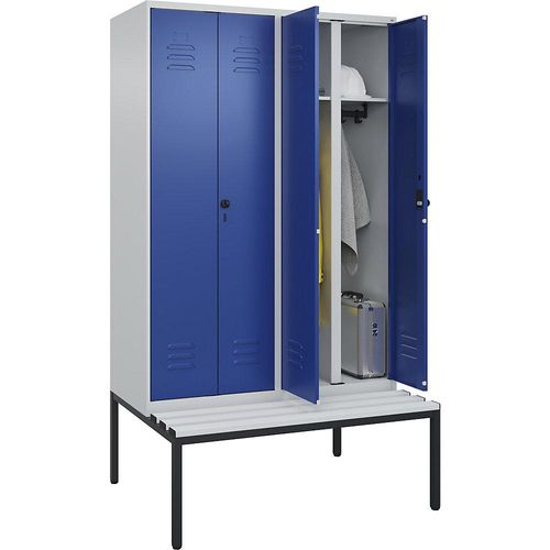 4066681795280 - Schwarz-Weiß-Spind Classic PLUS Sitzbank 2 Abteile lichtgrau enzianblau B 1200 mm Sicherheits-Drehriegel untergebaut Kunststoff C+P 4066681795280 - Schwarz-Weiß-Spind Classic PLUS Sitzbank 2 Abteile lichtgrau enzianblau B 1200 mm Sicherheits-Drehriegel untergebaut Kunststoff C+P