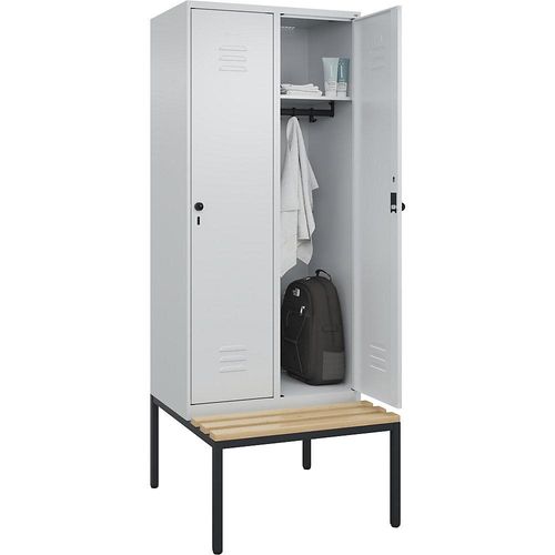 4066681744035 - Spind Classic PLUS Sitzbank 2 Abteile lichtgrau B 800 mm Sicherheits-Drehriegel untergebaut Buche-Hartholz C+P