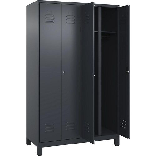 4066681616622 - Schwarz-Weiß-Spind Classic PLUS 2 Abteile grau HxB 1950 x 1200 mm mit Füßen Zylinderschloss C+P