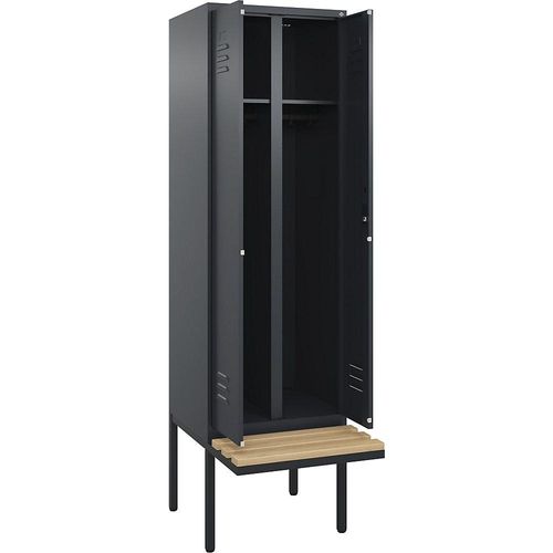 4066681818019 - Schwarz-Weiß-Spind Classic PLUS Sitzbank 1 Abteil grau B 600 mm Zylinderschloss auskragend Buche-Hartholz C+P