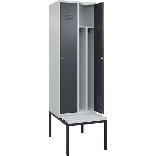 4066681791879 - Schwarz-Weiß-Spind Classic PLUS Sitzbank schmal 2 Abteile Trennwand verkürzt lichtgrau grau B 600 mm Zylinderschloss untergebaut Kunststoff C+P 4066681791879 - Schwarz-Weiß-Spind Classic PLUS Sitzbank schmal 2 Abteile Trennwand verkürzt lichtgrau grau B 600 mm Zylinderschloss untergebaut Kunststoff C+P