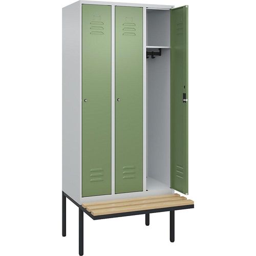 4066681827097 - Spind Classic PLUS Sitzbank 3 Abteile lichtgrau resedagrün B 900 mm Zylinderschloss auskragend Buche-Hartholz C+P 4066681827097 - Spind Classic PLUS Sitzbank 3 Abteile lichtgrau resedagrün B 900 mm Zylinderschloss auskragend Buche-Hartholz C+P