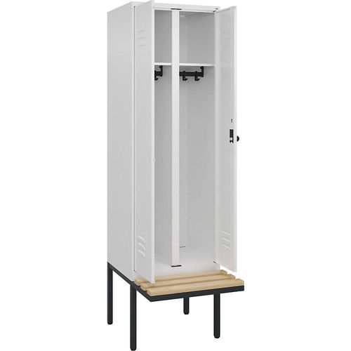 4066681742130 - Schwarz-Weiß-Spind Classic PLUS Sitzbank 1 Abteil verkehrsweiß B 600 mm Sicherheits-Drehriegel auskragend Buche-Hartholz C+P