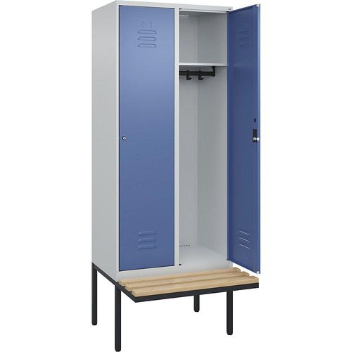 4066681826946 - Spind Classic PLUS Sitzbank 2 Abteile lichtgrau fernblau B 800 mm Zylinderschloss auskragend Buche-Hartholz C+P 4066681826946 - Spind Classic PLUS Sitzbank 2 Abteile lichtgrau fernblau B 800 mm Zylinderschloss auskragend Buche-Hartholz C+P