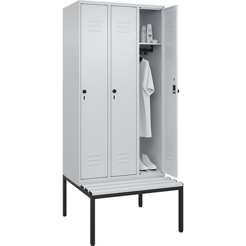 4066681792647 - Spind Classic PLUS Sitzbank 3 Abteile lichtgrau B 900 mm Sicherheits-Drehriegel untergebaut Kunststoff C+P