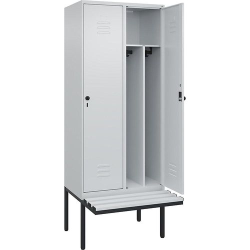 4066681786783 - Schwarz-Weiß-Spind Classic PLUS Sitzbank schmal 2 Abteile Trennwand verkürzt lichtgrau B 800 mm Sicherheits-Drehriegel auskragend Kunststoff C+P 4066681786783 - Schwarz-Weiß-Spind Classic PLUS Sitzbank schmal 2 Abteile Trennwand verkürzt lichtgrau B 800 mm Sicherheits-Drehriegel auskragend Kunststoff C+P