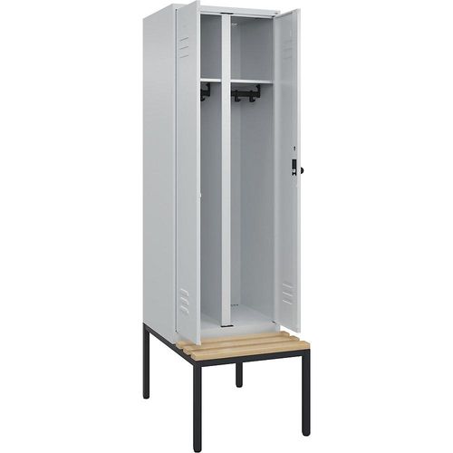 4066681745827 - Schwarz-Weiß-Spind Classic PLUS Sitzbank 1 Abteil lichtgrau B 600 mm Sicherheits-Drehriegel untergebaut Buche-Hartholz C+P