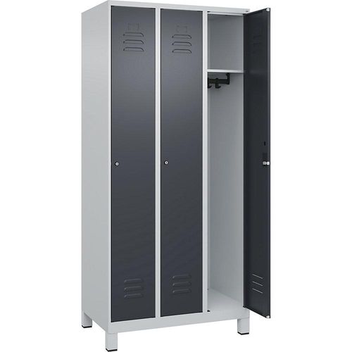 4066681612983 - Spind Classic PLUS 3 Abteile lichtgrau   grau B 900 mm mit Füßen Zylinderschloss C+P