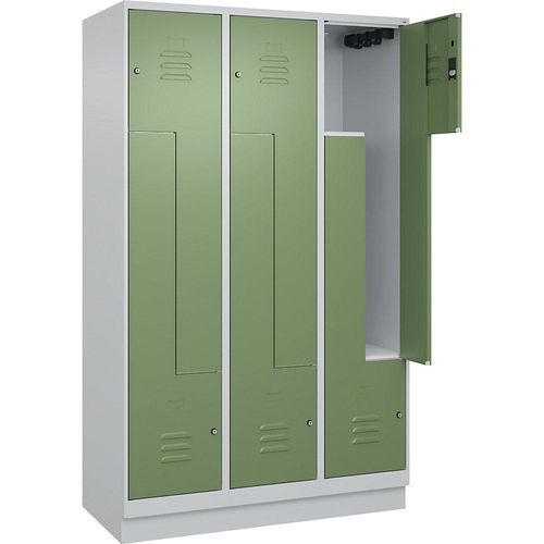 4066681921849 - Z-Spind Classic PLUS 3 Abteile lichtgrau   resedagrün B 1200 mm mit Bodensockel Zylinderschloss