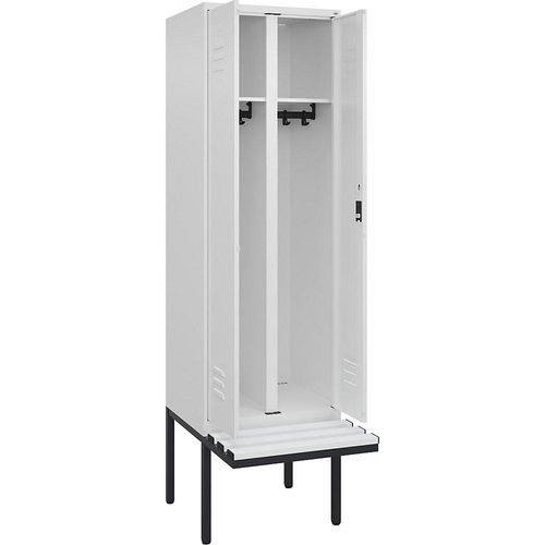 4066681788787 - Schwarz-Weiß-Spind Classic PLUS Sitzbank 1 Abteil verkehrsweiß B 600 mm Zylinderschloss auskragend Kunststoff C+P