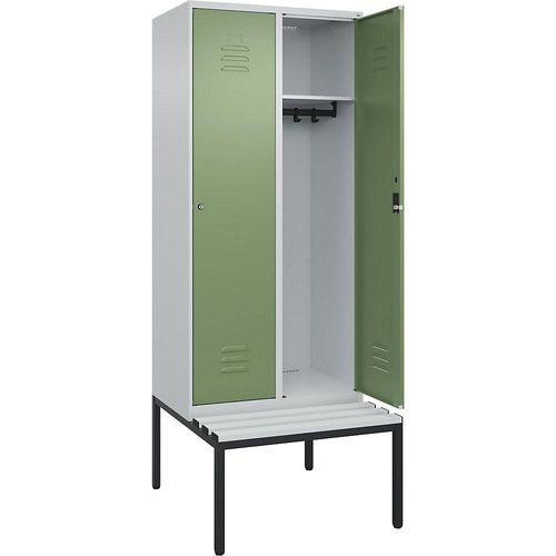 4066681744158 - Spind Classic PLUS Sitzbank 2 Abteile lichtgrau   resedagrün B 800 mm Zylinderschloss untergebaut Kunststoff C+P