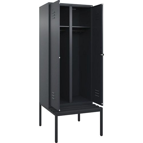 4066681794771 - Schwarz-Weiß-Spind Classic PLUS Sitzbank 1 Abteil grau B 800 mm Sicherheits-Drehriegel untergebaut Kunststoff C+P