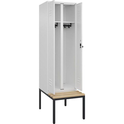 4066681745872 - Schwarz-Weiß-Spind Classic PLUS Sitzbank 1 Abteil verkehrsweiß B 600 mm Sicherheits-Drehriegel untergebaut Buche-Hartholz C+P