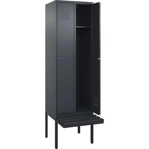 4066681740617 - Spind Classic PLUS Sitzbank 2 Abteile grau B 600 mm Zylinderschloss auskragend Kunststoff C+P