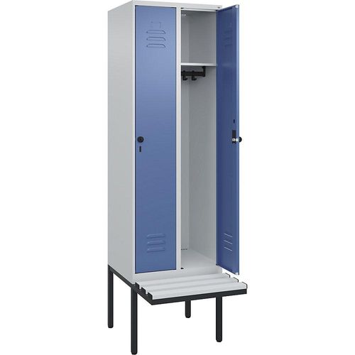 4066681785847 - Spind Classic PLUS Sitzbank 2 Abteile lichtgrau   fernblau B 600 mm Sicherheits-Drehriegel auskragend Kunststoff C+P