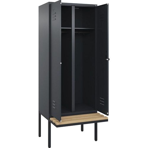 4066681742413 - Schwarz-Weiß-Spind Classic PLUS Sitzbank 1 Abteil grau B 800 mm Sicherheits-Drehriegel auskragend Buche-Hartholz C+P