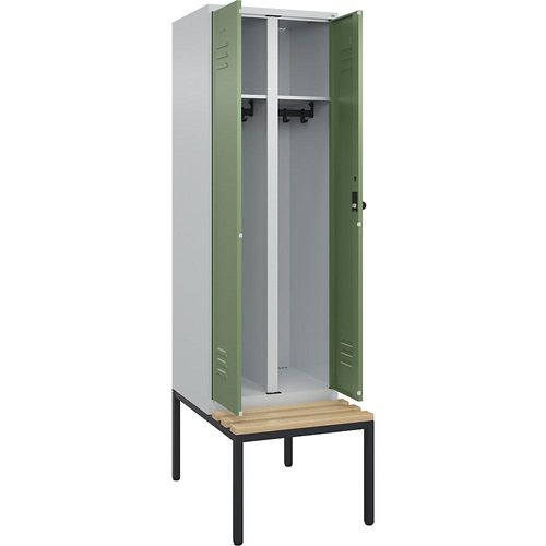 4066681745797 - Schwarz-Weiß-Spind Classic PLUS Sitzbank 1 Abteil lichtgrau resedagrün B 600 mm Sicherheits-Drehriegel untergebaut Buche-Hartholz C+P 4066681745797 - Schwarz-Weiß-Spind Classic PLUS Sitzbank 1 Abteil lichtgrau resedagrün B 600 mm Sicherheits-Drehriegel untergebaut Buche-Hartholz C+P