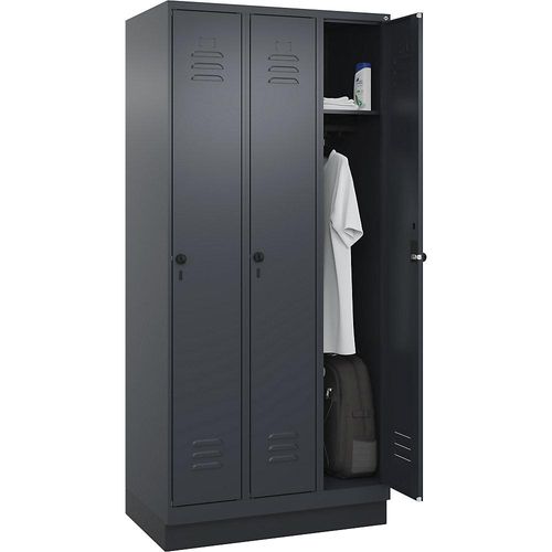 4066681655010 - Spind Classic PLUS 3 Abteile grau B 900 mm mit Bodensockel Drehriegel