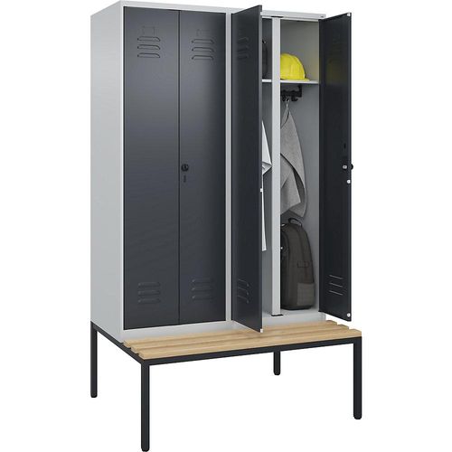 4066681746411 - Schwarz-Weiß-Spind Classic PLUS Sitzbank 2 Abteile lichtgrau grau B 1200 mm Sicherheits-Drehriegel untergebaut Buche-Hartholz C+P 4066681746411 - Schwarz-Weiß-Spind Classic PLUS Sitzbank 2 Abteile lichtgrau grau B 1200 mm Sicherheits-Drehriegel untergebaut Buche-Hartholz C+P