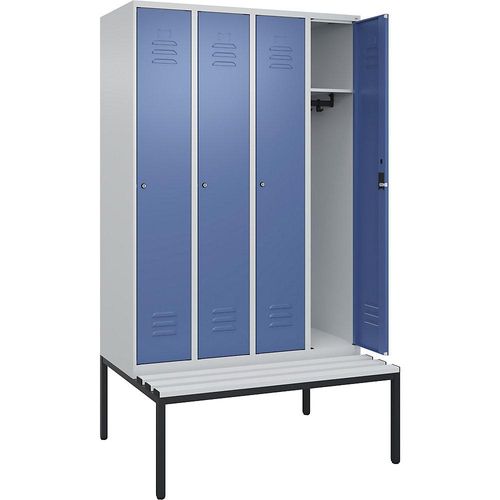 4066681745483 - Spind Classic PLUS Sitzbank 4 Abteile lichtgrau fernblau B 1200 mm Zylinderschloss untergebaut Kunststoff C+P 4066681745483 - Spind Classic PLUS Sitzbank 4 Abteile lichtgrau fernblau B 1200 mm Zylinderschloss untergebaut Kunststoff C+P