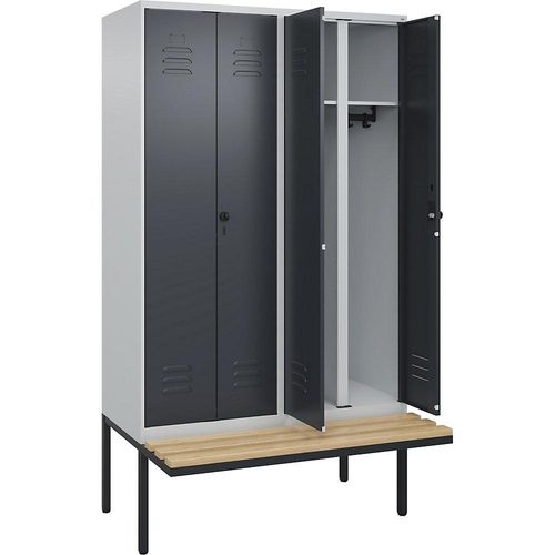 4066681742673 - Schwarz-Weiß-Spind Classic PLUS Sitzbank 2 Abteile lichtgrau grau B 1200 mm Sicherheits-Drehriegel auskragend Buche-Hartholz C+P 4066681742673 - Schwarz-Weiß-Spind Classic PLUS Sitzbank 2 Abteile lichtgrau grau B 1200 mm Sicherheits-Drehriegel auskragend Buche-Hartholz C+P