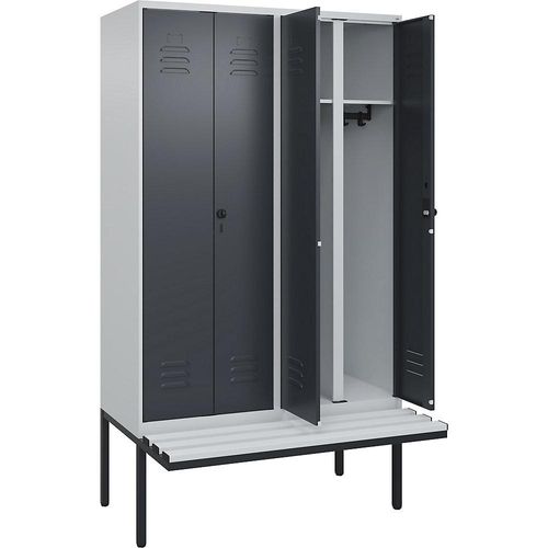 4066681790070 - Schwarz-Weiß-Spind Classic PLUS Sitzbank 2 Abteile lichtgrau grau B 1200 mm Sicherheits-Drehriegel auskragend Kunststoff C+P 4066681790070 - Schwarz-Weiß-Spind Classic PLUS Sitzbank 2 Abteile lichtgrau grau B 1200 mm Sicherheits-Drehriegel auskragend Kunststoff C+P