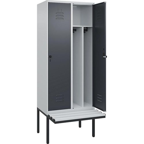 4066681786776 - Schwarz-Weiß-Spind Classic PLUS Sitzbank schmal 2 Abteile Trennwand verkürzt lichtgrau grau B 800 mm Sicherheits-Drehriegel auskragend Kunststoff C+P 4066681786776 - Schwarz-Weiß-Spind Classic PLUS Sitzbank schmal 2 Abteile Trennwand verkürzt lichtgrau grau B 800 mm Sicherheits-Drehriegel auskragend Kunststoff C+P