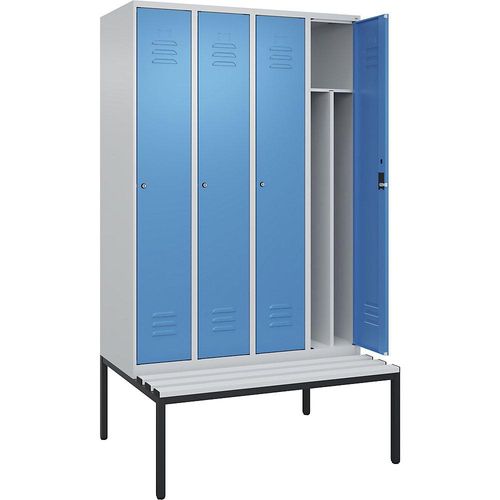 4066681793644 - Schwarz-Weiß-Spind Classic PLUS Sitzbank schmal 4 Abteile Trennwand verkürzt lichtgrau lichtblau B 1200 mm Zylinderschloss untergebaut Kunststoff C+P 4066681793644 - Schwarz-Weiß-Spind Classic PLUS Sitzbank schmal 4 Abteile Trennwand verkürzt lichtgrau lichtblau B 1200 mm Zylinderschloss untergebaut Kunststoff C+P