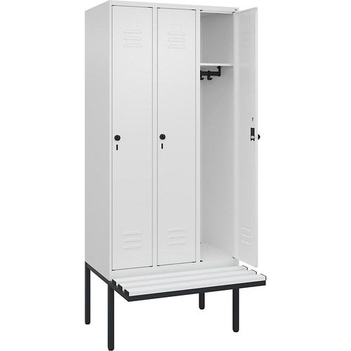 4066681787131 - Spind Classic PLUS Sitzbank 3 Abteile verkehrsweiß B 900 mm Sicherheits-Drehriegel auskragend Kunststoff C+P