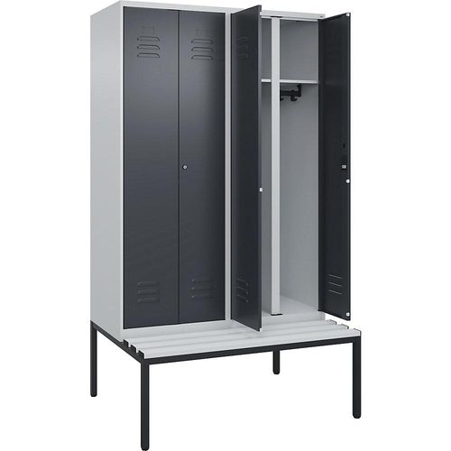 4066681795181 - Schwarz-Weiß-Spind Classic PLUS Sitzbank 2 Abteile lichtgrau   grau B 1200 mm Zylinderschloss untergebaut Kunststoff C+P