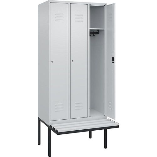 4066681786936 - Spind Classic PLUS Sitzbank 3 Abteile lichtgrau B 900 mm Zylinderschloss auskragend Kunststoff C+P