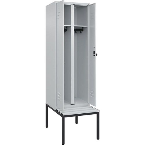 4066681794146 - Schwarz-Weiß-Spind Classic PLUS Sitzbank 1 Abteil lichtgrau B 600 mm Sicherheits-Drehriegel untergebaut Kunststoff C+P