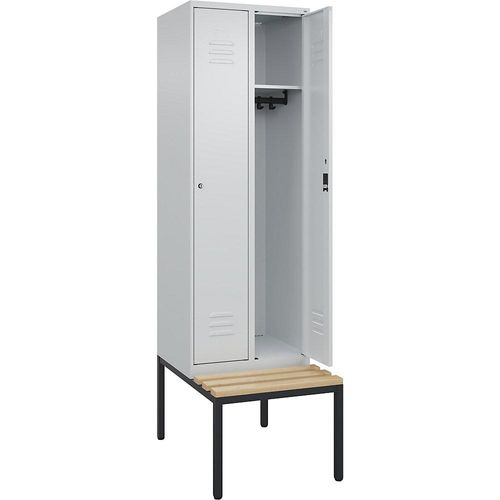 4066681827820 - Spind Classic PLUS Sitzbank 2 Abteile lichtgrau B 600 mm Zylinderschloss untergebaut Buche-Hartholz C+P