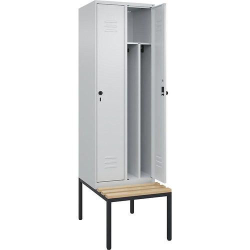 4066681743885 - Schwarz-Weiß-Spind Classic PLUS Sitzbank schmal 2 Abteile Trennwand verkürzt lichtgrau B 600 mm Sicherheits-Drehriegel untergebaut Buche-Hartholz C+P 4066681743885 - Schwarz-Weiß-Spind Classic PLUS Sitzbank schmal 2 Abteile Trennwand verkürzt lichtgrau B 600 mm Sicherheits-Drehriegel untergebaut Buche-Hartholz C+P