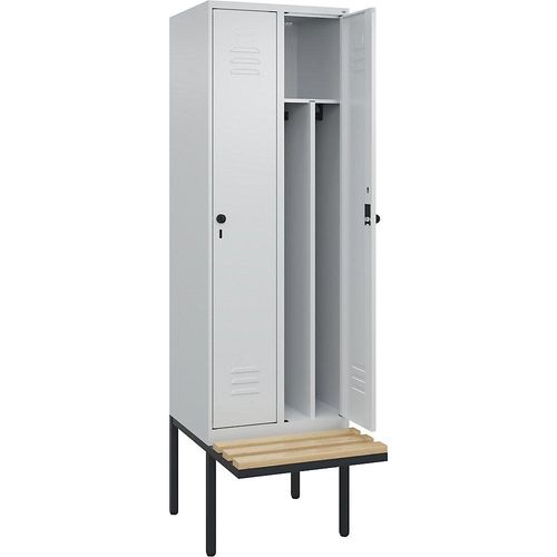 4066681740730 - Schwarz-Weiß-Spind Classic PLUS Sitzbank schmal 2 Abteile Trennwand verkürzt lichtgrau B 600 mm Sicherheits-Drehriegel auskragend Buche-Hartholz C+P 4066681740730 - Schwarz-Weiß-Spind Classic PLUS Sitzbank schmal 2 Abteile Trennwand verkürzt lichtgrau B 600 mm Sicherheits-Drehriegel auskragend Buche-Hartholz C+P