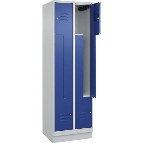 4066681920910 - Z-Spind Classic PLUS 2 Abteile lichtgrau   enzianblau B 600 mm mit Bodensockel Zylinderschloss